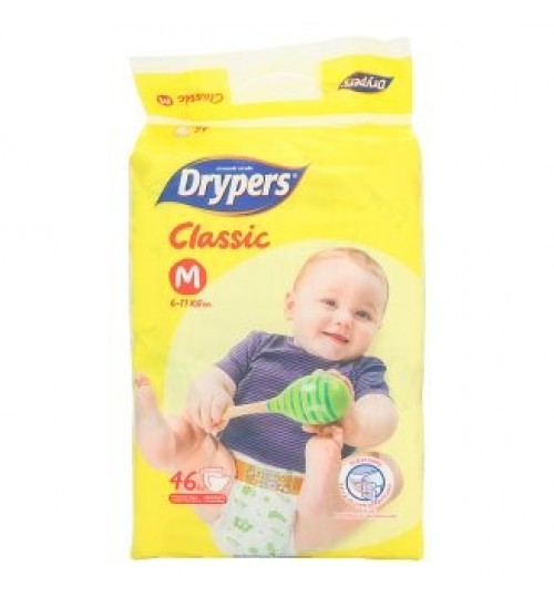 Drypers经典的中号6-11公斤一次性纸尿布	72片